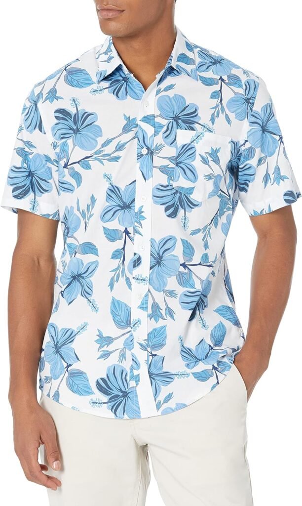 Amazon Essentials Mens Slim-Fit Short-Sleeve Print Shirt