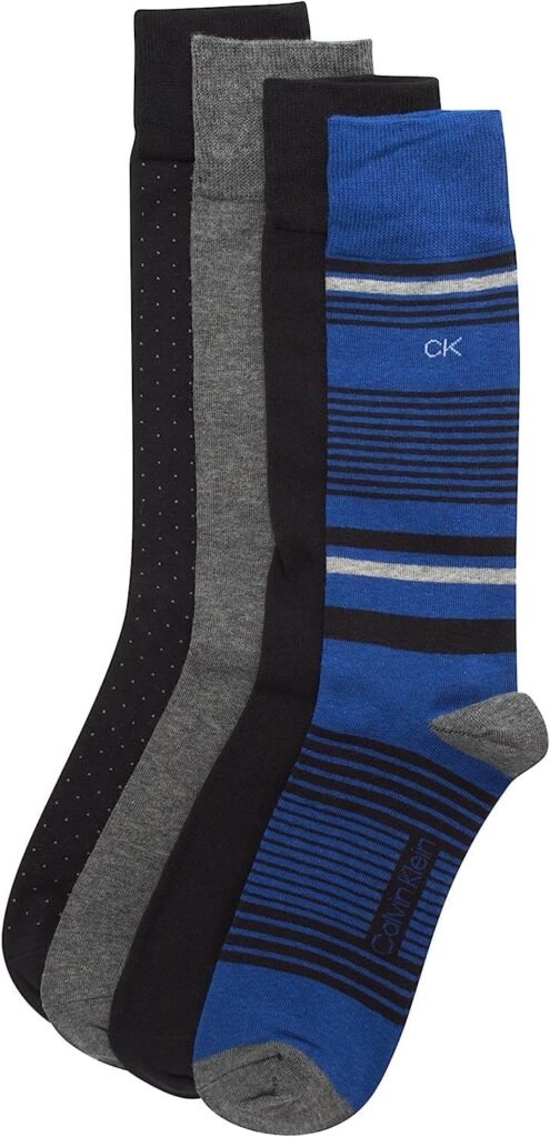 Calvin Klein Mens Dress Socks - Cotton Blend Crew Patterned Socks (4 Pack)