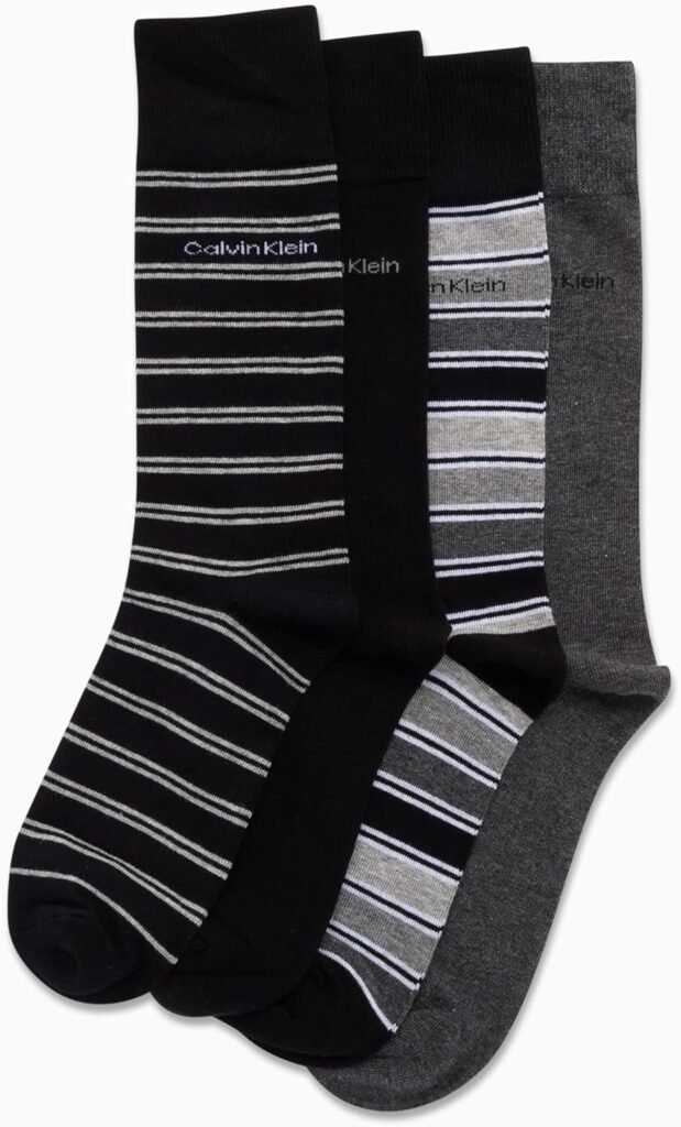 Calvin Klein Mens Dress Socks - Cotton Blend Crew Patterned Socks (4 Pack)