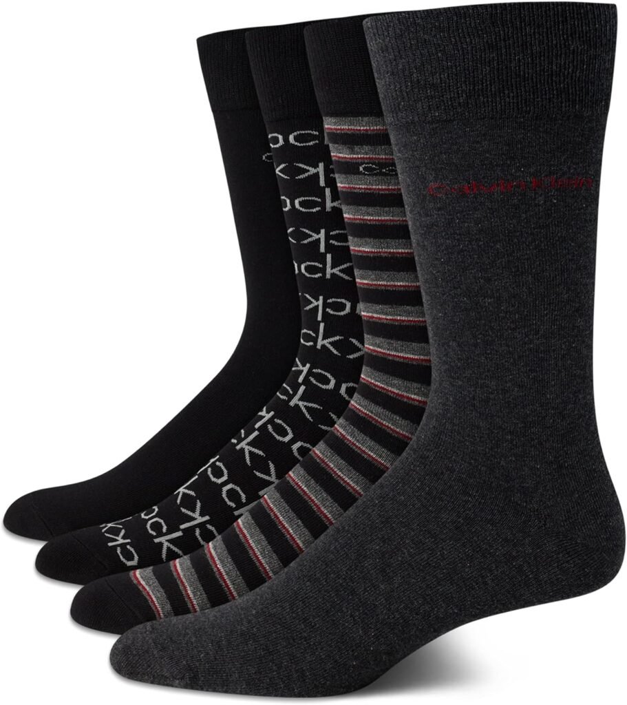 Calvin Klein Mens Dress Socks - Cotton Blend Crew Patterned Socks (4 Pack)