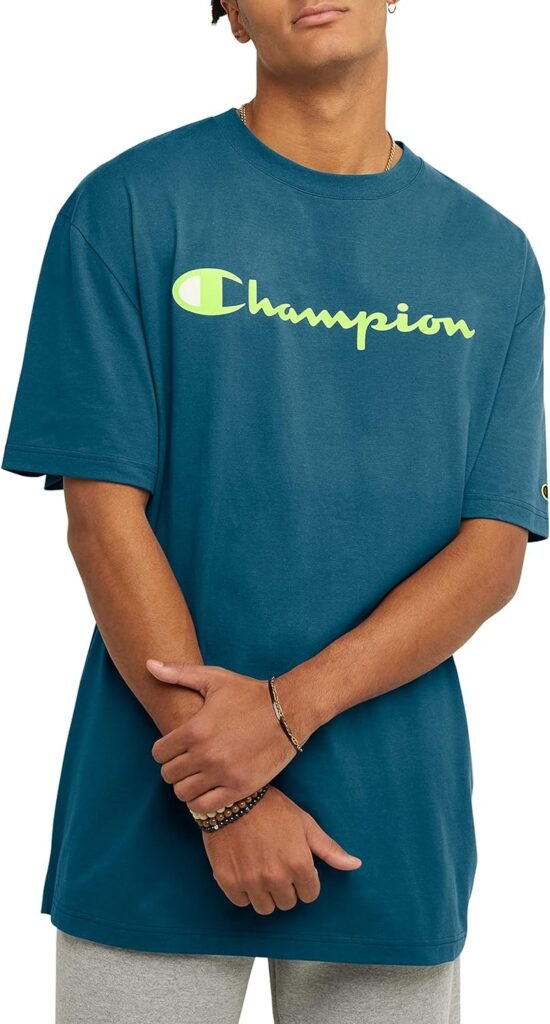 Champion Mens T-shirt, Cotton Midweight Mens Crewneck Tee, T-shirt for Men, Script (Reg. or Big  Tall)