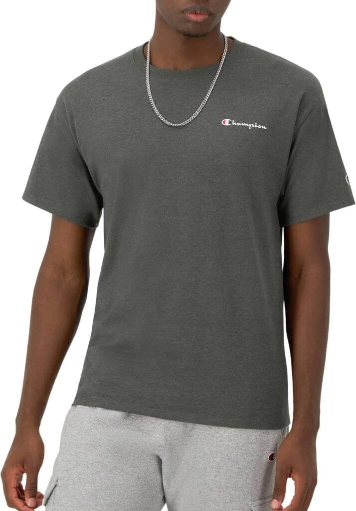 Champion Mens T-shirt, Cotton Midweight Mens Crewneck Tee, T-shirt for Men, Script (Reg. or Big  Tall)