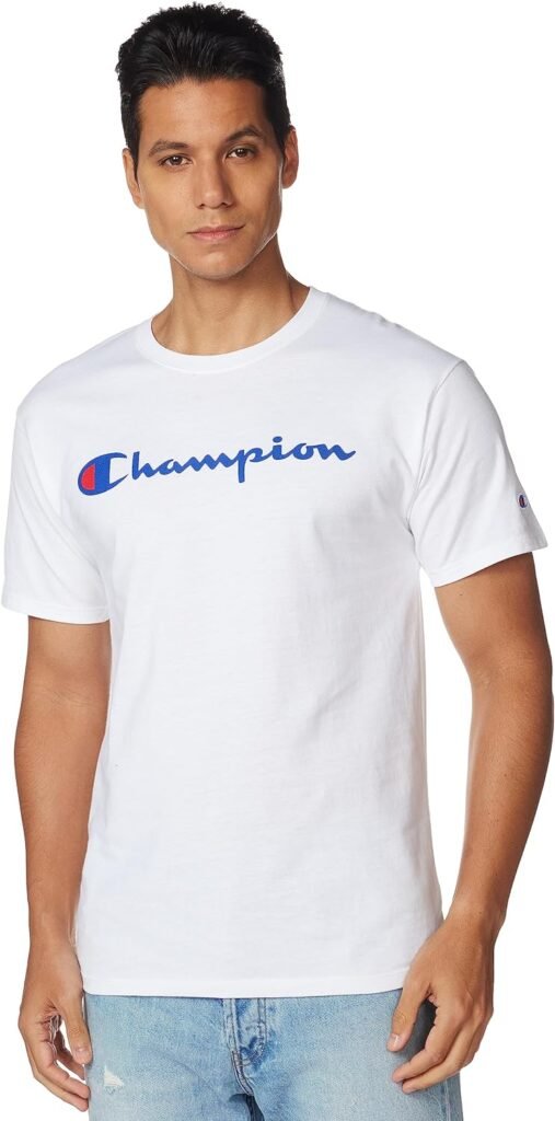 Champion Mens T-shirt, Cotton Midweight Mens Crewneck Tee, T-shirt for Men, Script (Reg. or Big  Tall)