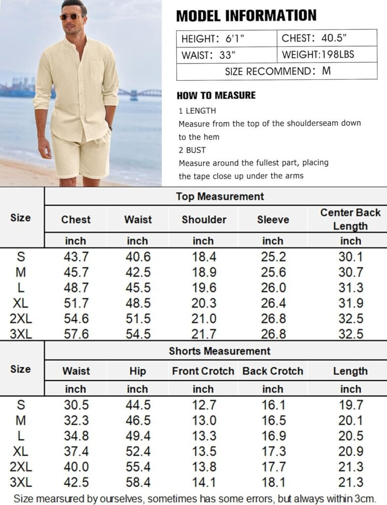 COOFANDY Linen Sets For Men 2 Piece Button Down Shirt Long Sleeve and Casual Beach Drawstring Waist Shorts Summer Outfits