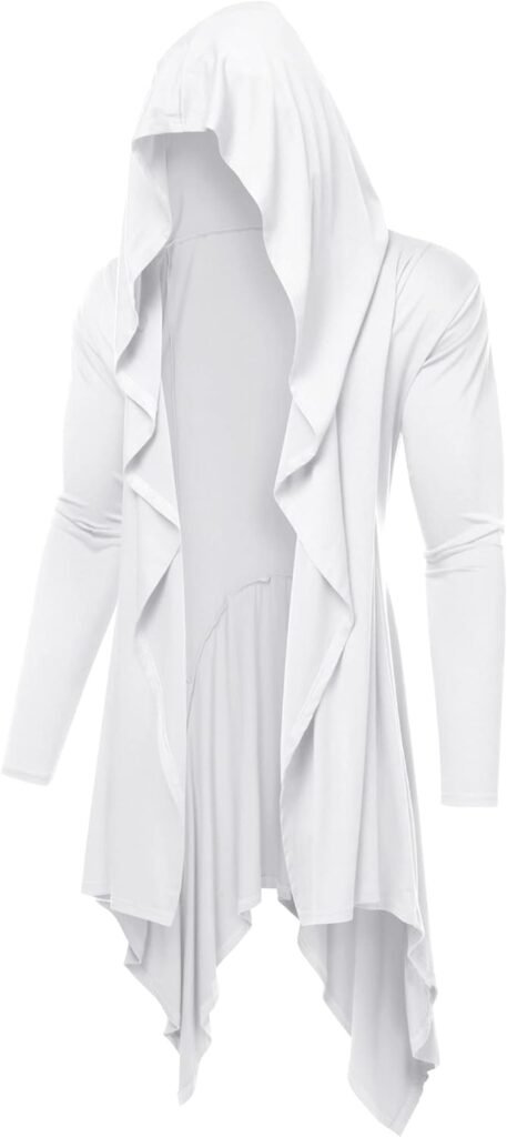 COOFANDY Long Hooded Cardigan Ruffle Shawl Collar Open Front Lightweight Drape Cape Overcoat with Pockets