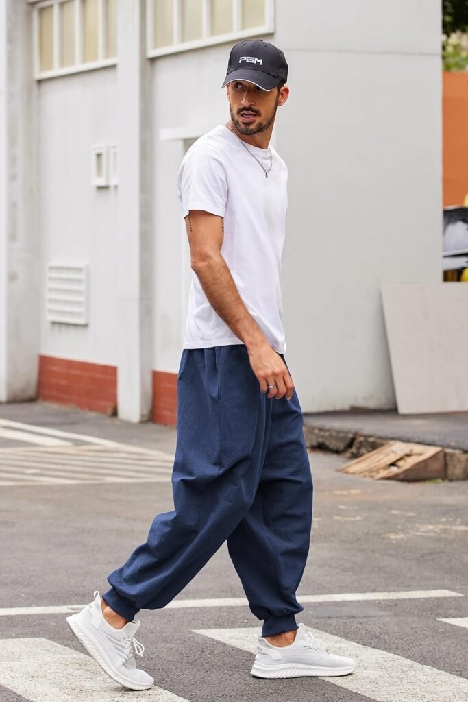 COOFANDY Men Hippie Harem Pants Baggy Linen Boho Yoga Casual Drop Crotch Trouser