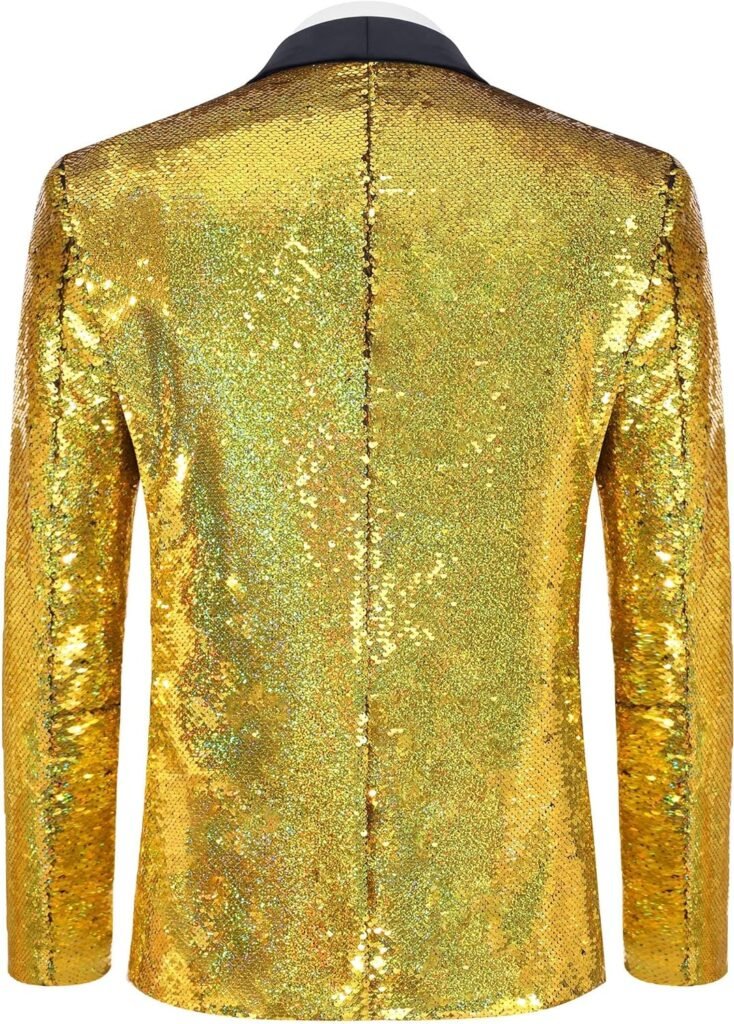 COOFANDY Men Shiny Sequin Blazer Tuxedo Party Dinner Prom One Button Suit Jacket