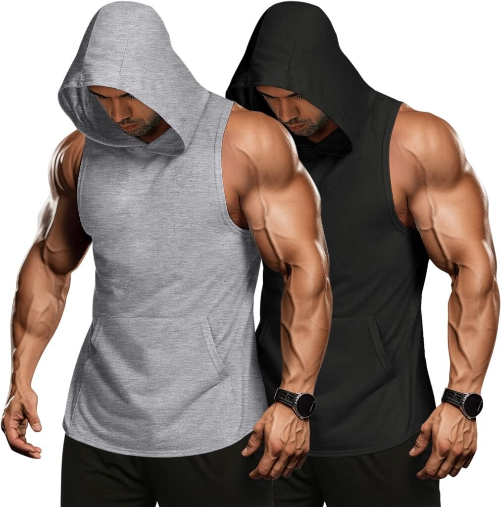 COOFANDY Mens 2 Pack Workout Hooded Tank Tops Bodybuilding Muscle Cut Off T Shirt Sleeveless Gym Hoodies