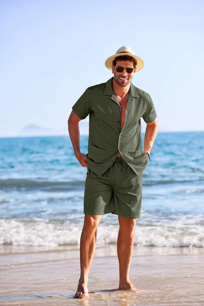 COOFANDY Mens 2 Pieces Shirt Set Regular Fit Short Sleeve Button Down Shirt Suits Casual Beach T-Shirt Shorts Outfits