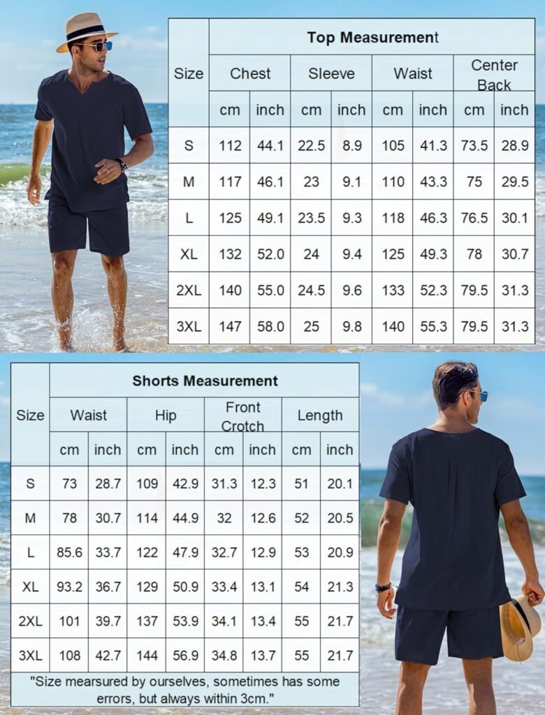 COOFANDY Mens 2 Pieces Short Sets Cotton Henley Shirts Short Sleeve Casual Beach Shorts Summer Yoga Outfits