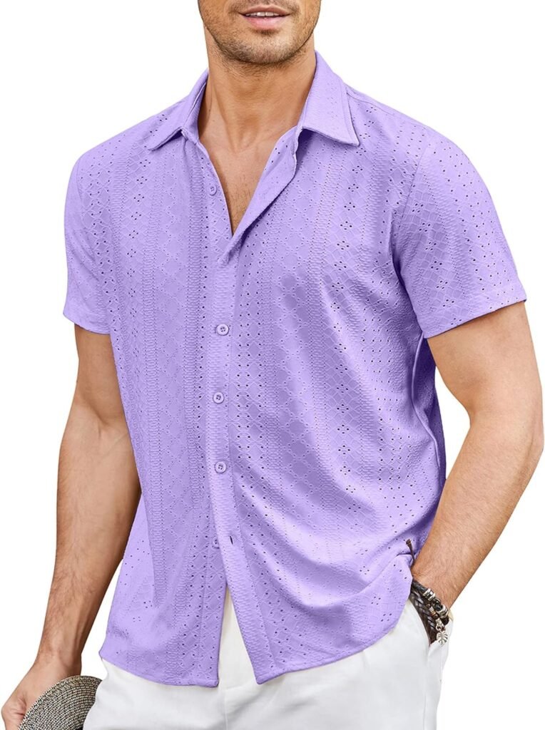 COOFANDY Mens Button Down Beach Shirt Short Sleeve Casual Vacation Shirts Summer Tropical Shirts Tops