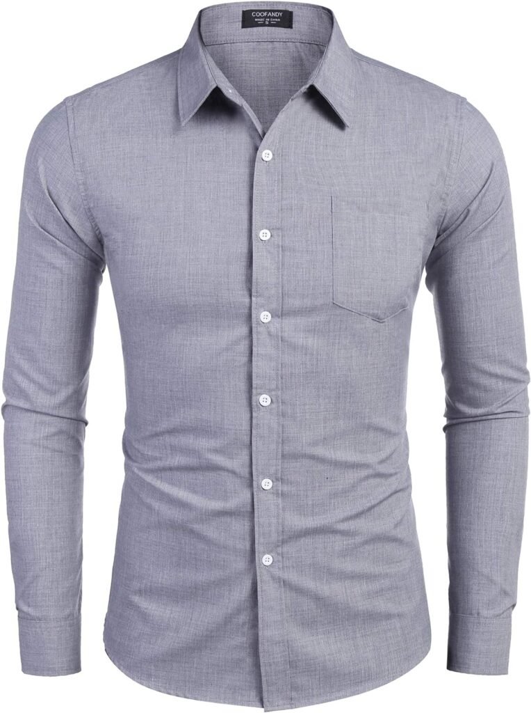 COOFANDY Mens Casual Button Down Shirt Long Sleeve Linen Chambray Shirt