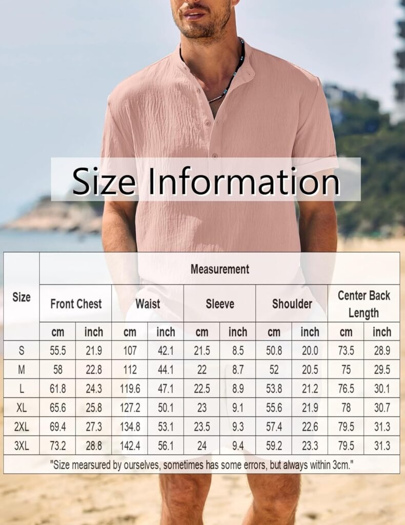 COOFANDY Mens Casual Henley Shirt Band Collar Short Sleeve Shirt Summer Beach Hippie Shirt