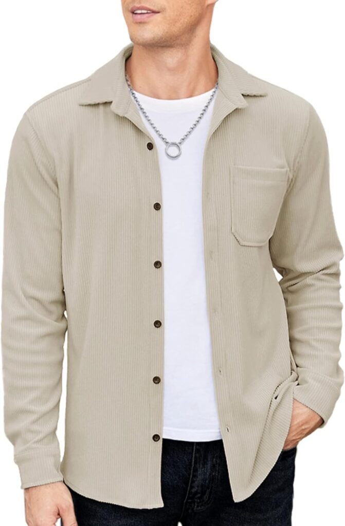 COOFANDY Mens Corduroy Shirt Casual Shacket Long Sleeve Button Down Lightweight Jacket