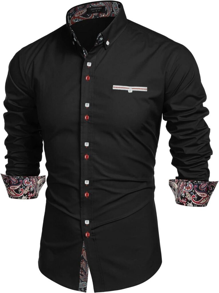 COOFANDY Mens Dress Shirt Long Sleeve Casual Button Down Paisley Shirts Party Wedding Dress Shirt