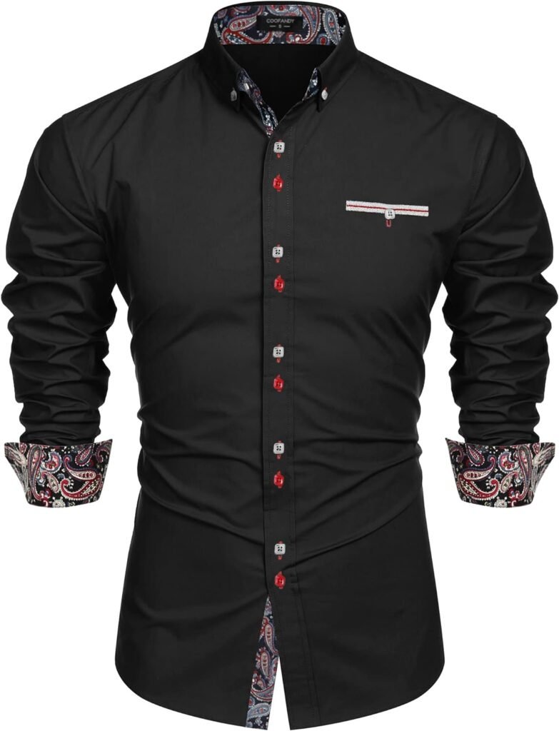 COOFANDY Mens Dress Shirt Long Sleeve Casual Button Down Paisley Shirts Party Wedding Dress Shirt