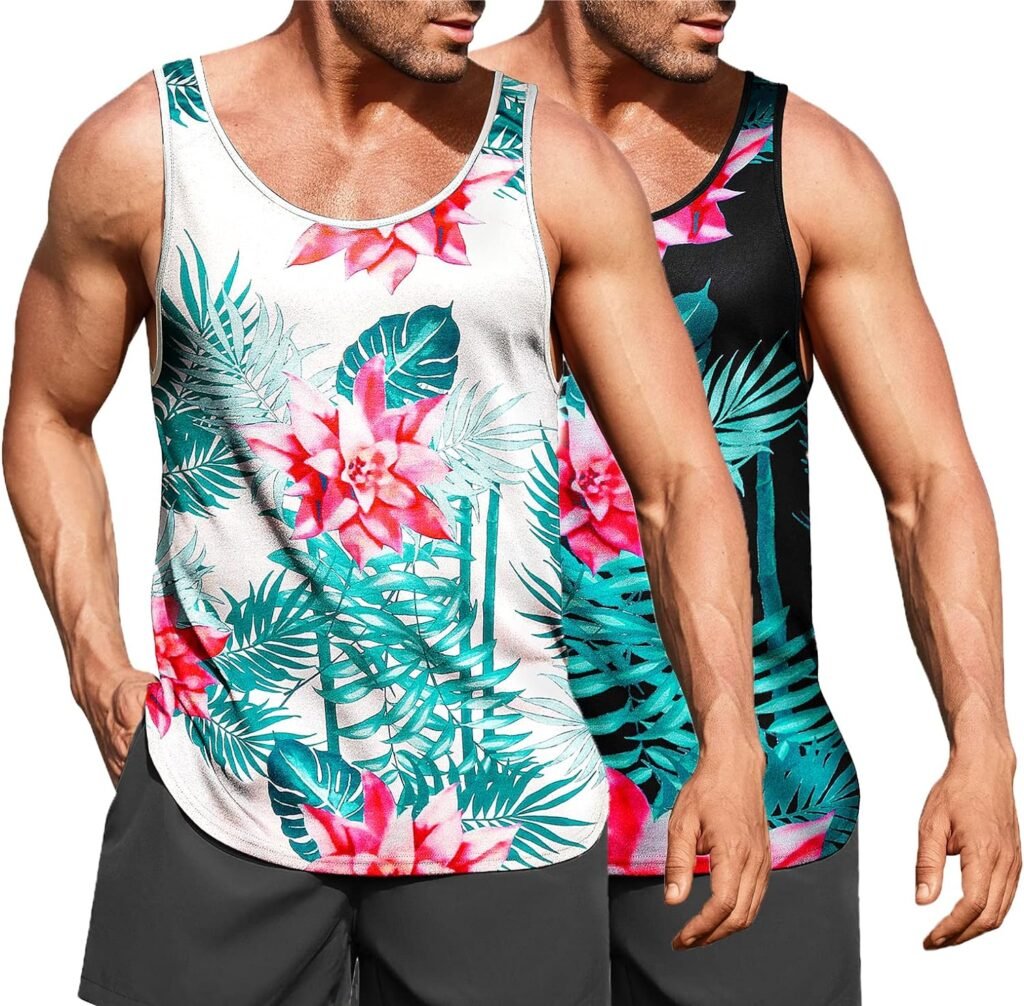 COOFANDY Mens Floral Tank Top Sleeveless Tees All Over Print Casual Sport T-Shirts Hawaii Beach Vacation