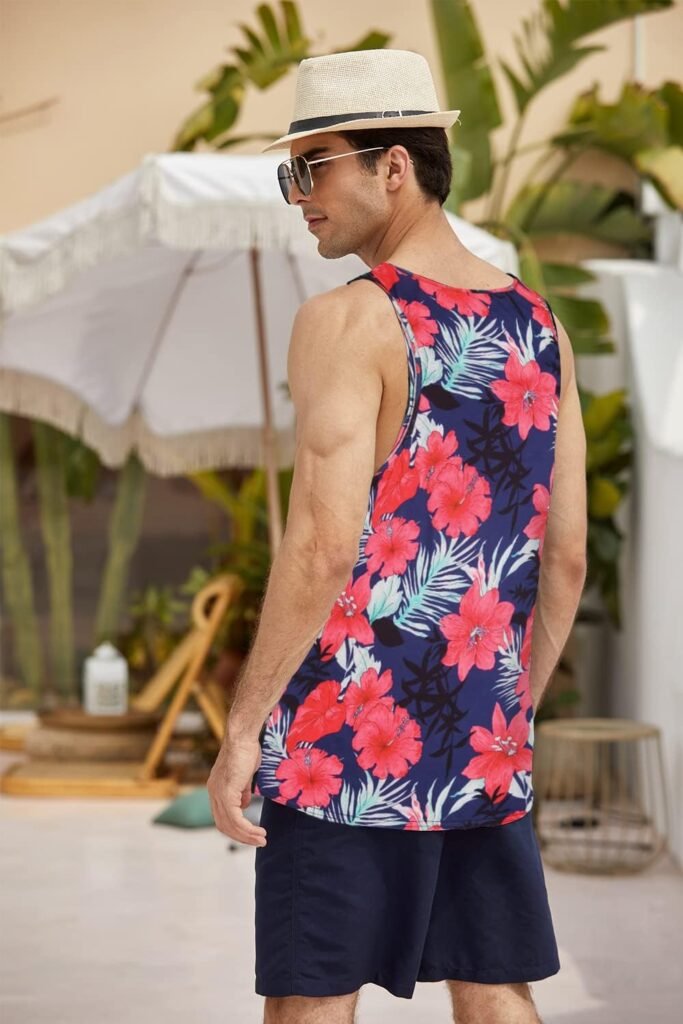 COOFANDY Mens Floral Tank Top Sleeveless Tees All Over Print Casual Sport T-Shirts Hawaii Beach Vacation