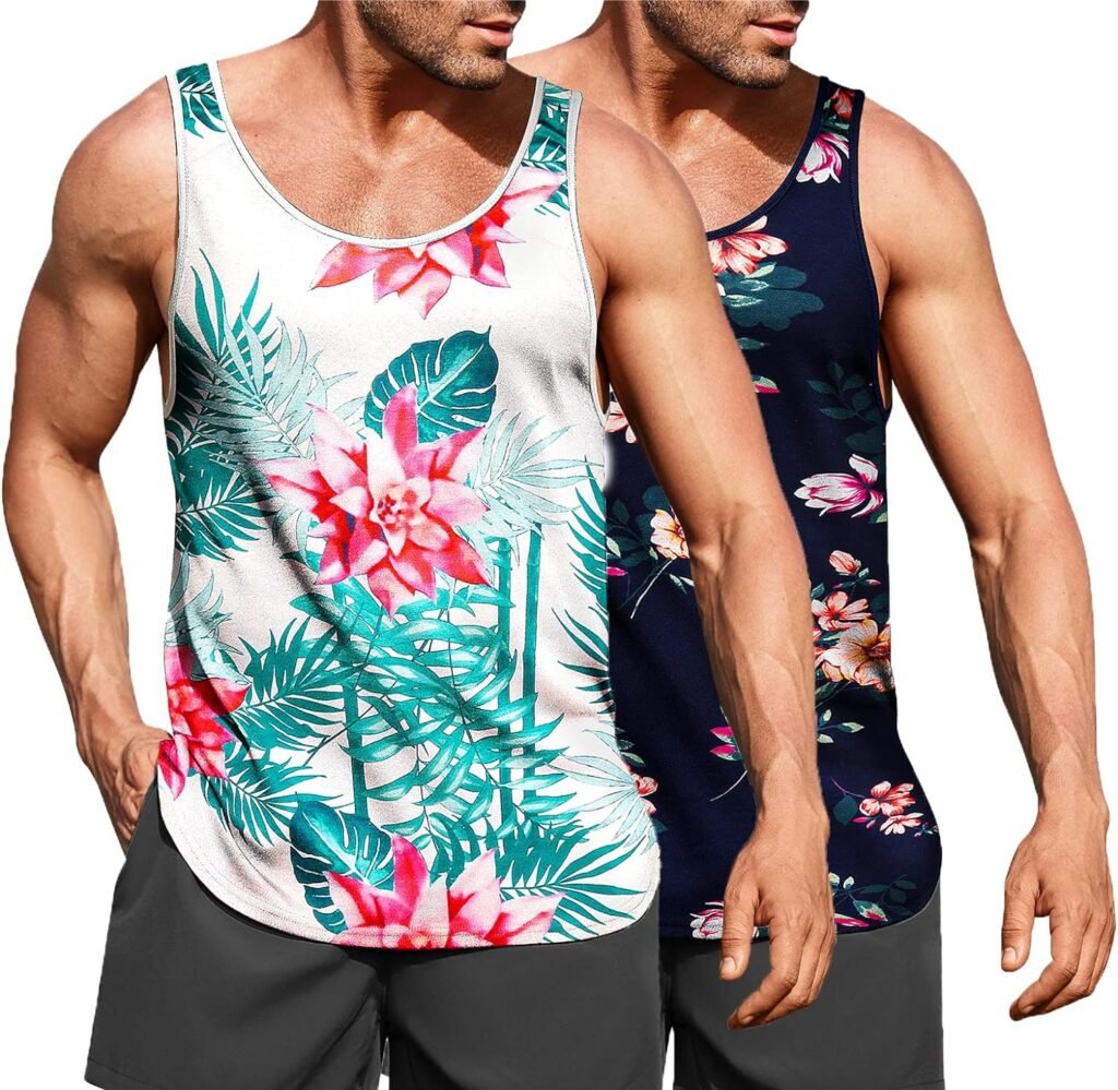 COOFANDY Mens Floral Tank Top Sleeveless Tees All Over Print Casual Sport T-Shirts Hawaii Beach Vacation