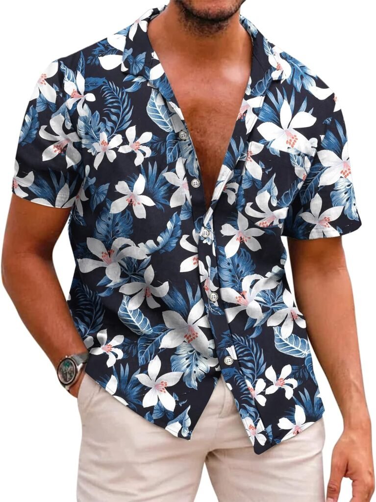 COOFANDY Mens Hawaiian Shirts Short Sleeve Casual Button Down Tropical Beach Shirt