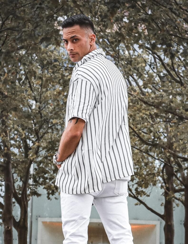 COOFANDY Mens Hawaiian Shirts Short Sleeve Striped Shirt Button Down Beach Shirts