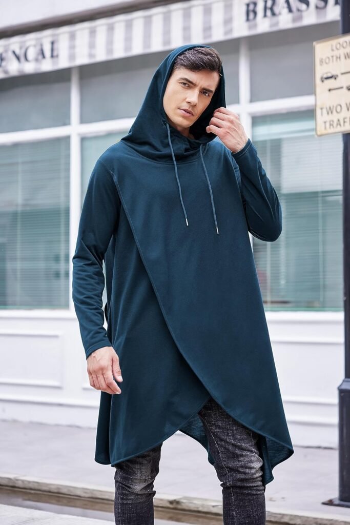 COOFANDY Mens Hooded Poncho Cape Cloak Casual Asymmetric Hem Hoodie Sweatshirts