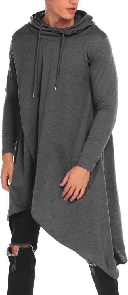 COOFANDY Mens Hooded Poncho Cape Cloak Casual Asymmetric Hem Hoodie Sweatshirts