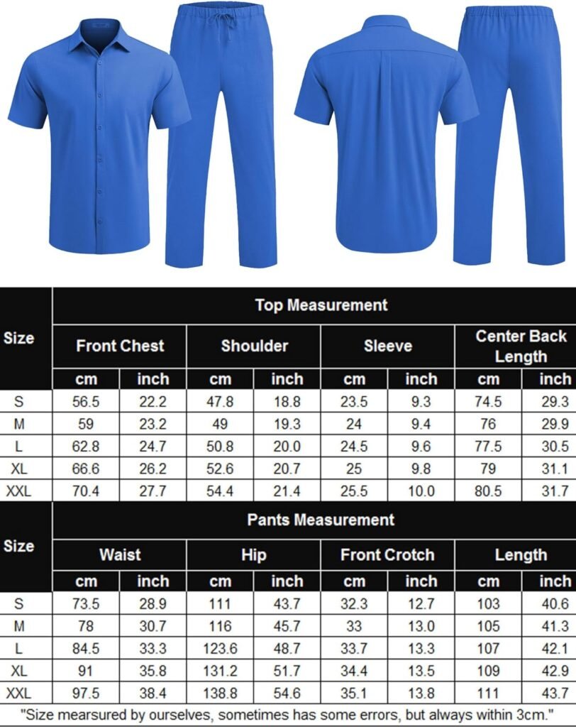 COOFANDY Mens Linen Set Beach 2 Pieces Casual Outfits Button Up Shirts Drawstring Pants