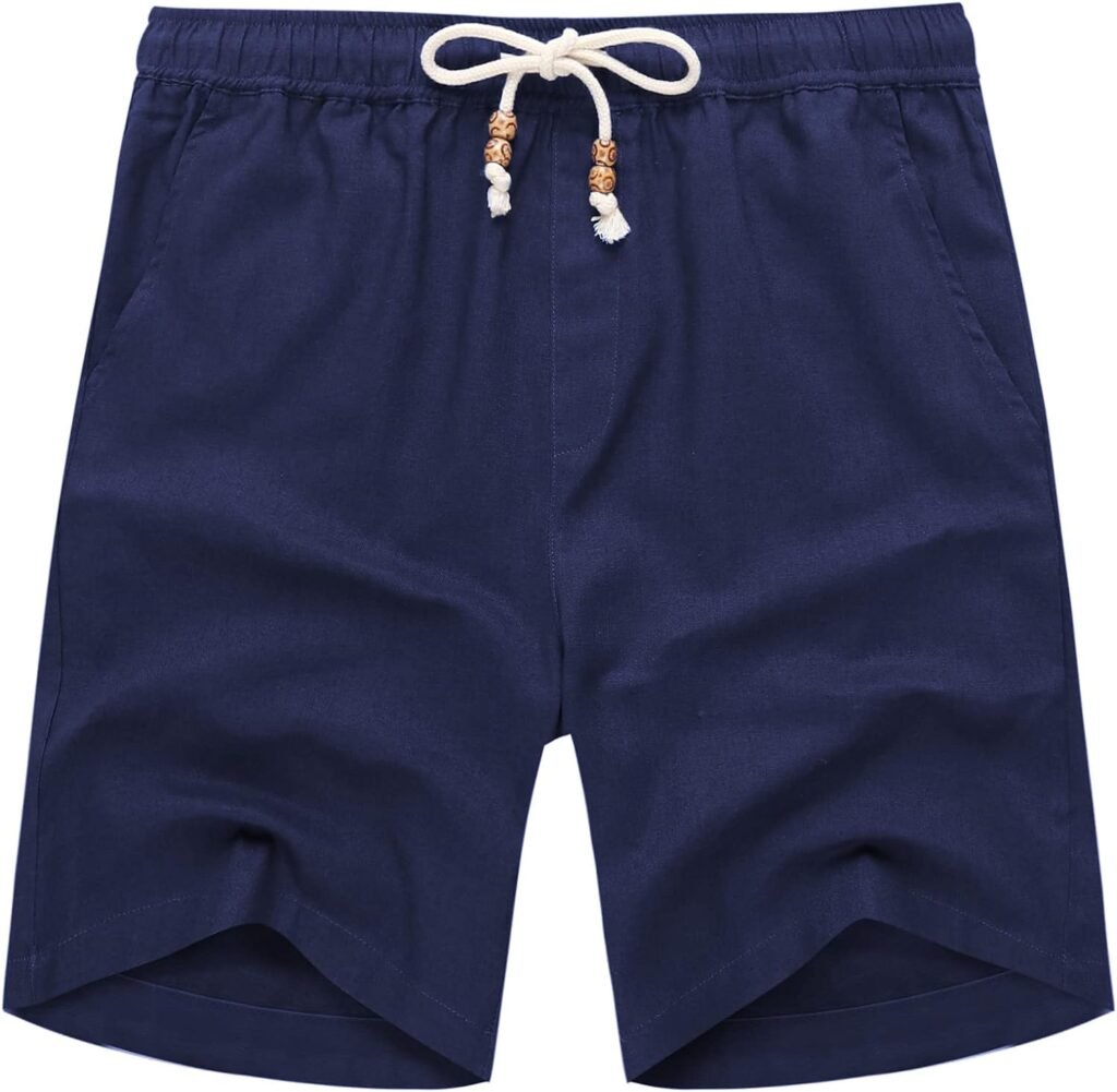 COOFANDY Mens Linen Shorts Casual Elastic Waist Drawstring Summer Beach Shorts