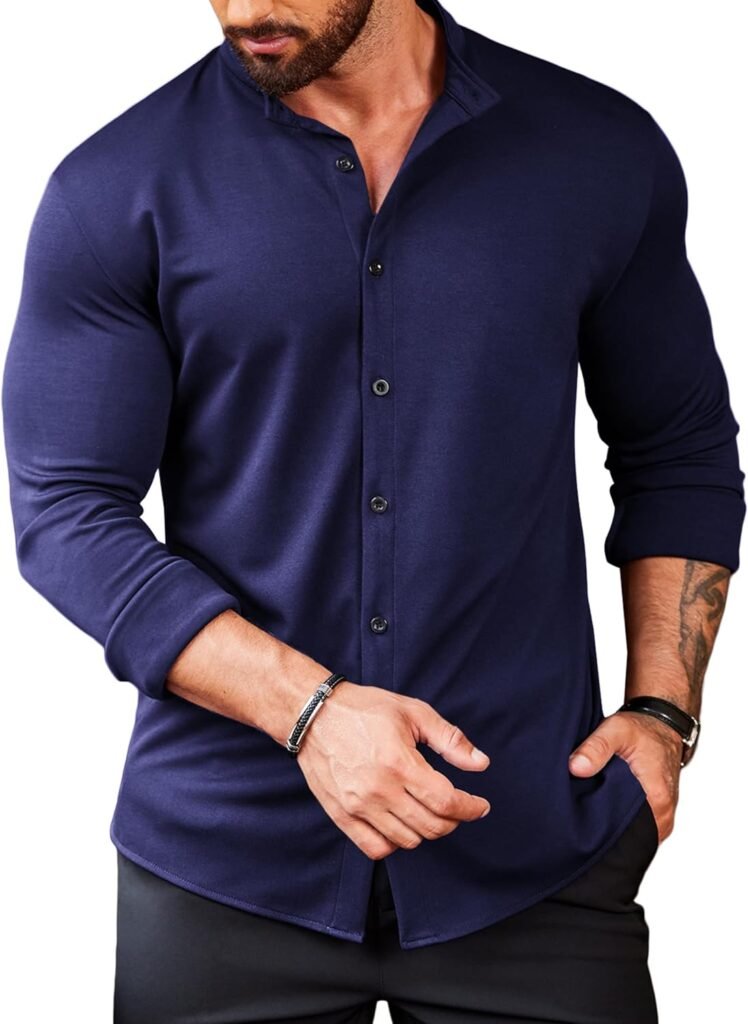 COOFANDY Mens Muscle Fit Dress Shirts Wrinkle Free Long Sleeve Casual Button Down Shirts