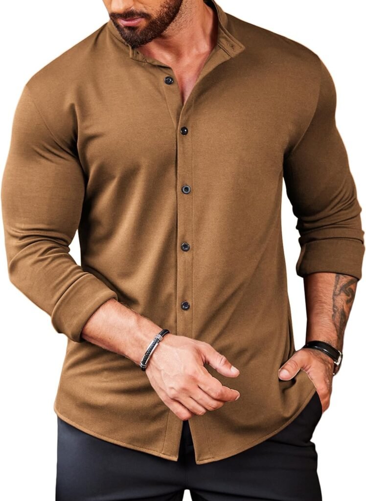 COOFANDY Mens Muscle Fit Dress Shirts Wrinkle Free Long Sleeve Casual Button Down Shirts