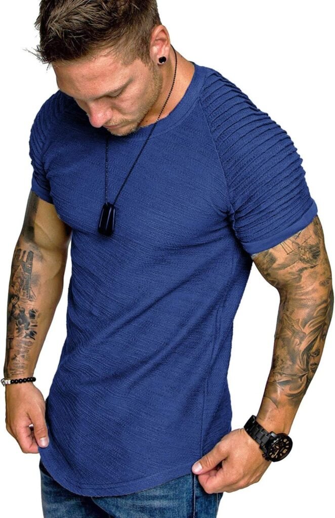 COOFANDY Mens Muscle T-Shirt Pleated Raglan Sleeve Bodybuilding Gym Tee Short Sleeve Fashion Workout Shirts Hipster Shirt