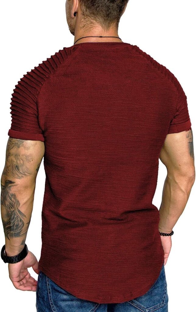 COOFANDY Mens Muscle T-Shirt Pleated Raglan Sleeve Bodybuilding Gym Tee Short Sleeve Fashion Workout Shirts Hipster Shirt