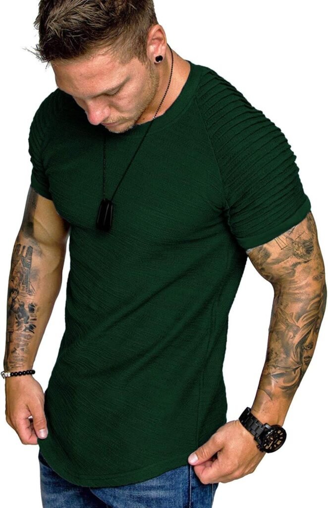 COOFANDY Mens Muscle T-Shirt Pleated Raglan Sleeve Bodybuilding Gym Tee Short Sleeve Fashion Workout Shirts Hipster Shirt