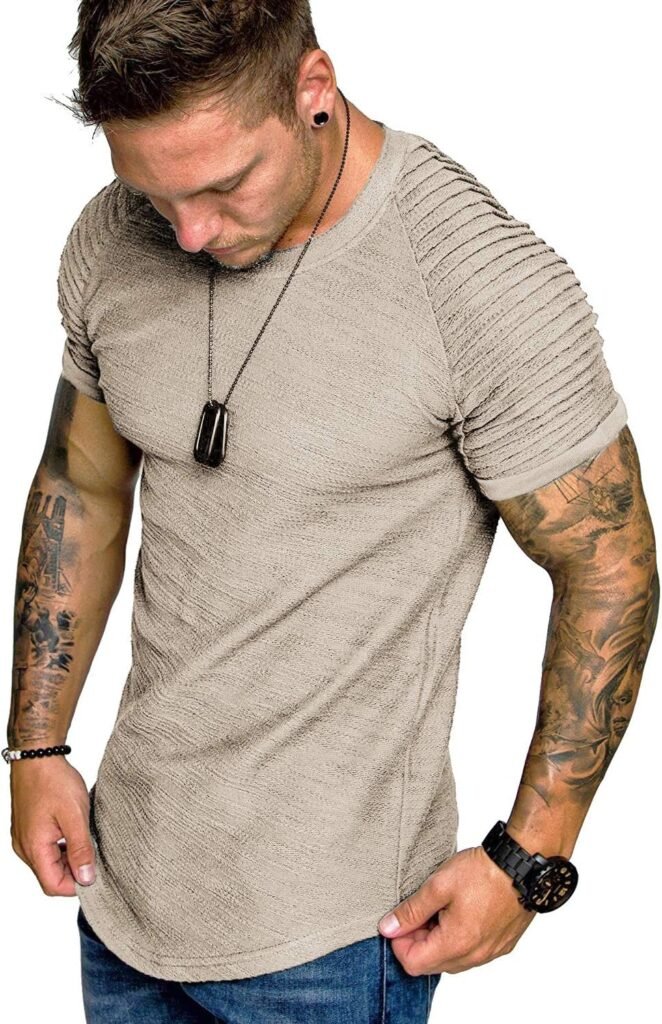 COOFANDY Mens Muscle T-Shirt Pleated Raglan Sleeve Bodybuilding Gym Tee Short Sleeve Fashion Workout Shirts Hipster Shirt