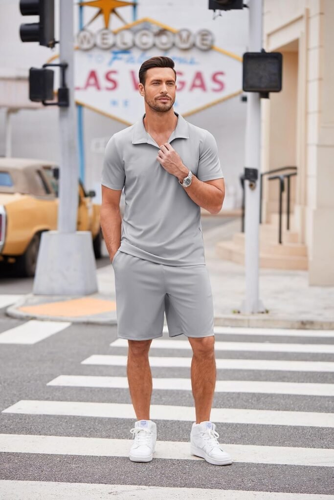 COOFANDY Mens Polo Shirt and Shorts Set 2 Piece Summer Outfits Fashion Casual Athletic Shorts Tracksuit Set