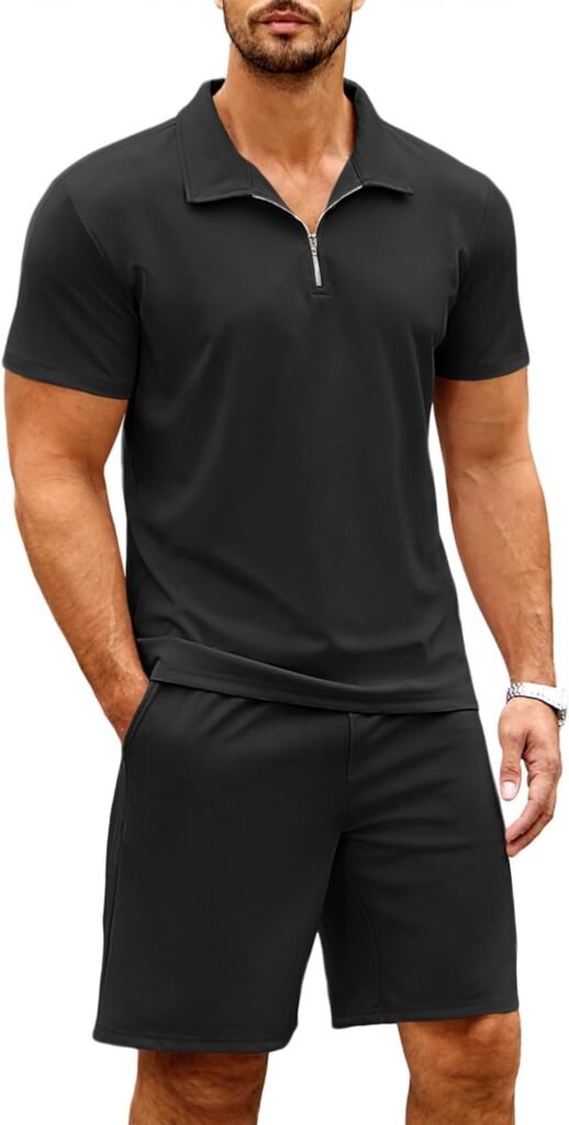 COOFANDY Mens Polo Shirt and Shorts Set 2 Piece Summer Outfits Fashion Casual Athletic Shorts Tracksuit Set