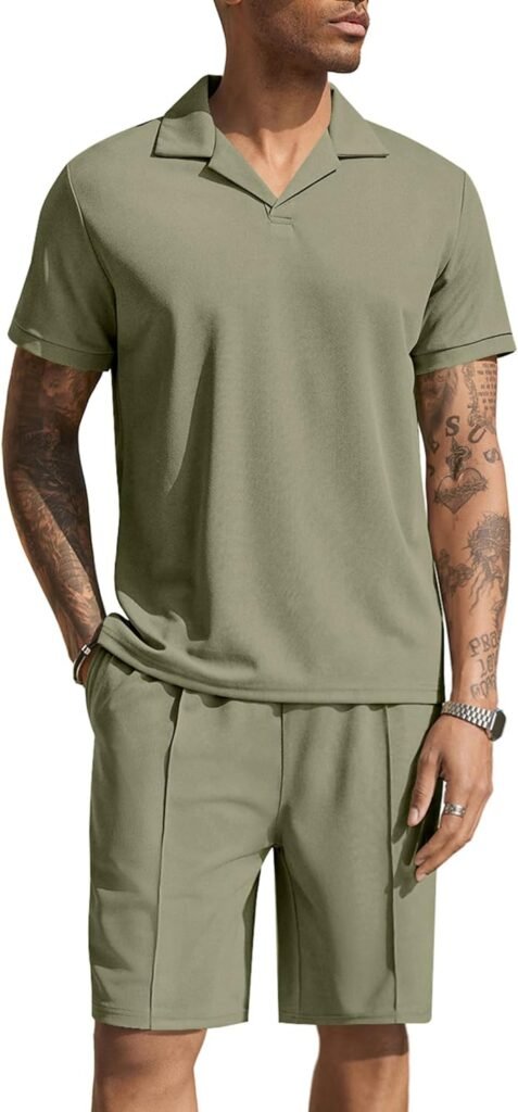 COOFANDY Mens Polo Shirt and Shorts Set Summer Outfits 2 Piece Shorts Tracksuit Fashion Casual Short Sleeve Polo Suit