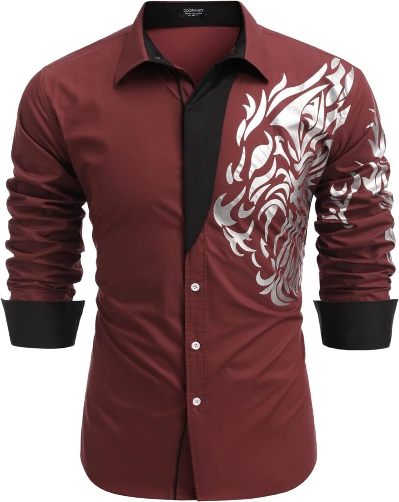 COOFANDY Mens Print Button Down Dress Shirt Fashion Long Sleeve Casual Shirts