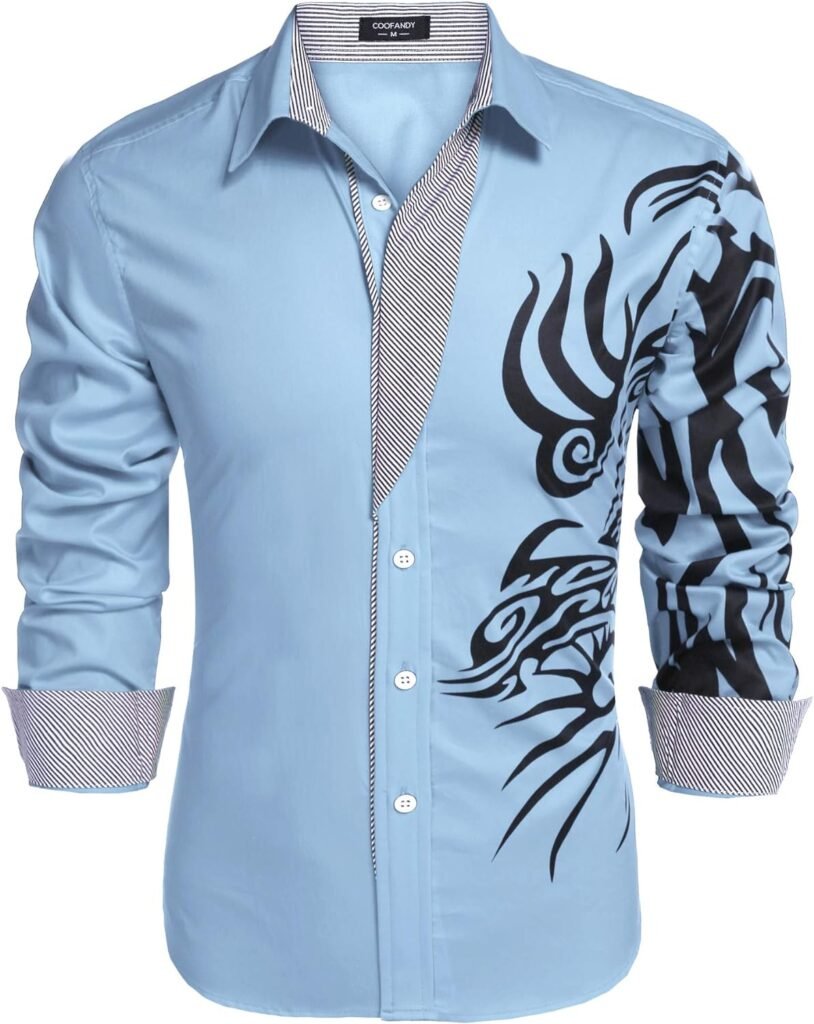 COOFANDY Mens Print Button Down Dress Shirt Fashion Long Sleeve Casual Shirts