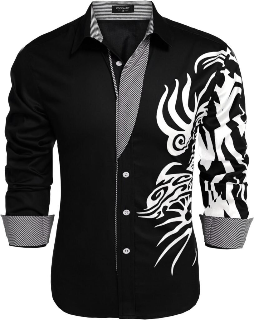 COOFANDY Mens Print Button Down Dress Shirt Fashion Long Sleeve Casual Shirts