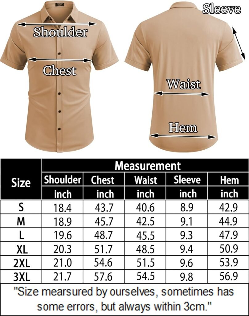 COOFANDY Mens Short Sleeve Wrinkle Free Shirt Button Down Casual Summer Dress Shirts