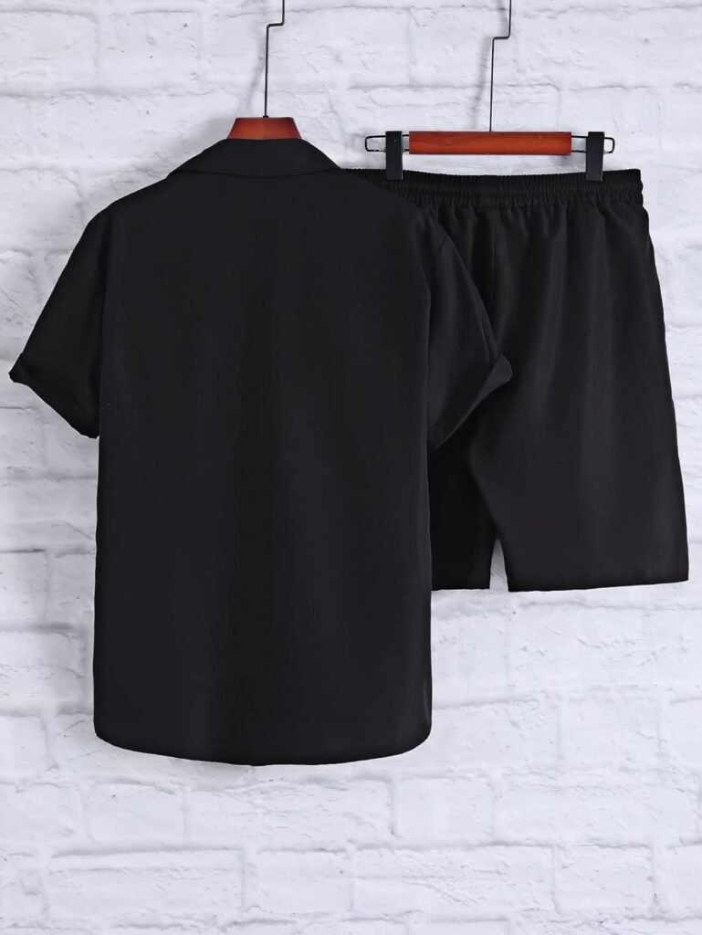 Floerns Mens 2 Piece Outfit Short Sleeve Shirt Blouse and Drawstring Shorts Set