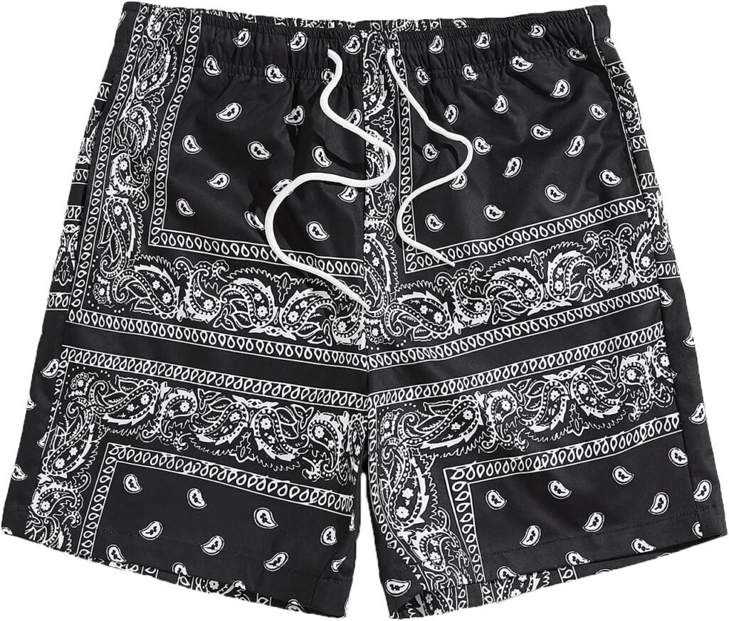 Floerns Mens Boho Tribal Print Drawstring Waist Summer Shorts with Pocket