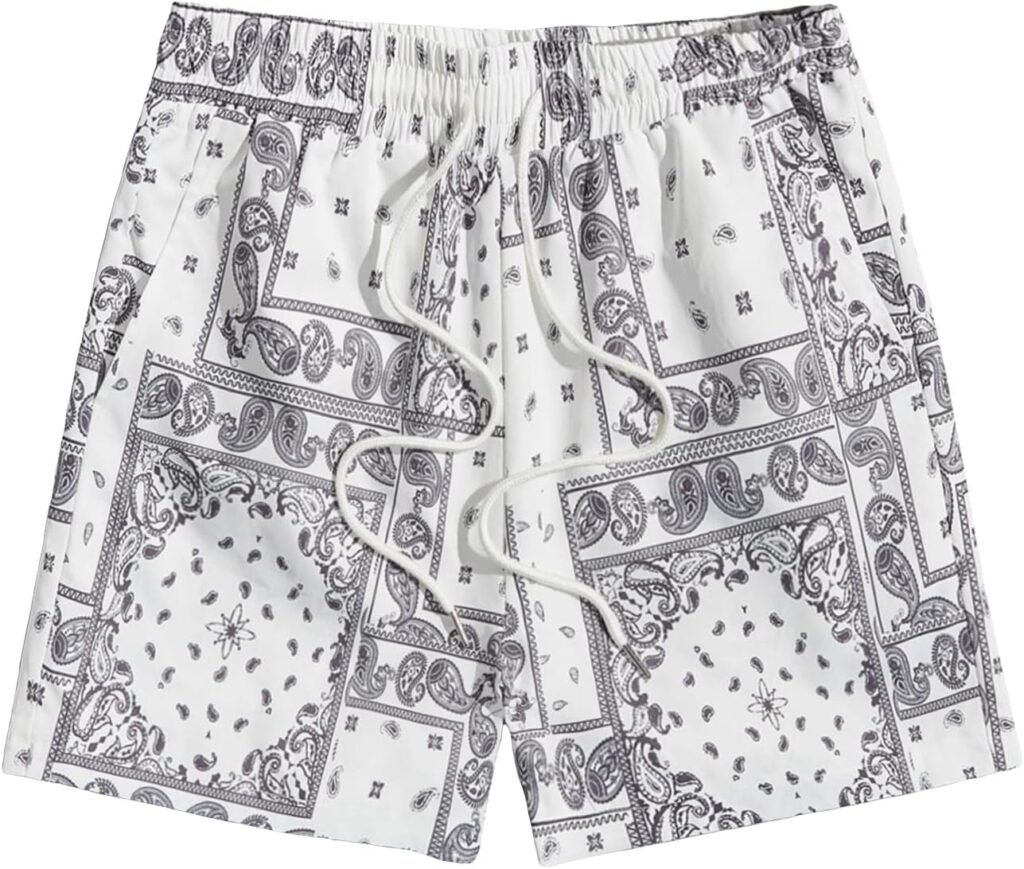 Floerns Mens Boho Tribal Print Drawstring Waist Summer Shorts with Pocket