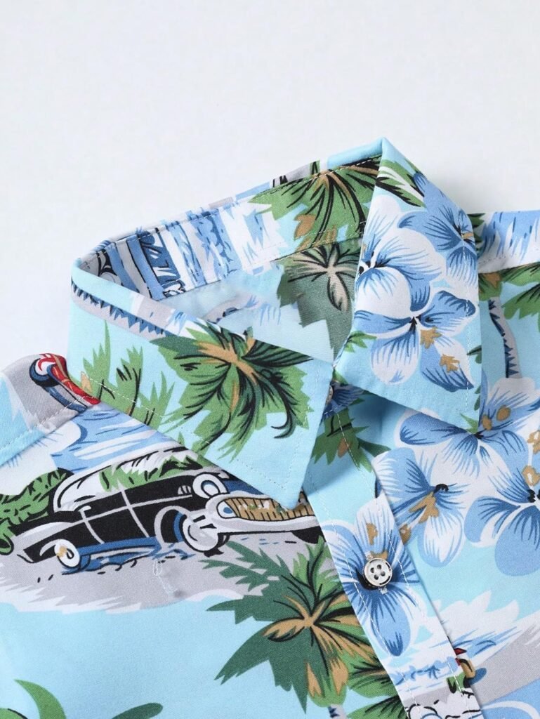 Floerns Mens Casual Tropical Print Button Down Short Sleeve Hawaiian Shirt