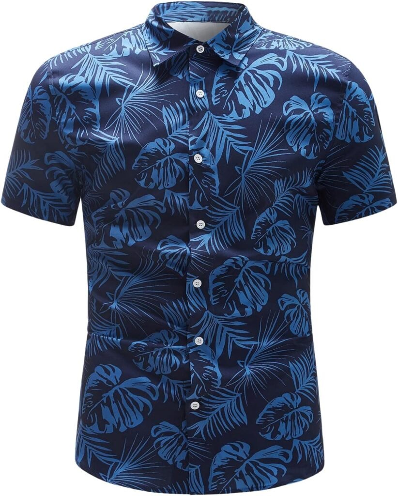 Floerns Mens Casual Tropical Print Button Down Short Sleeve Hawaiian Shirt