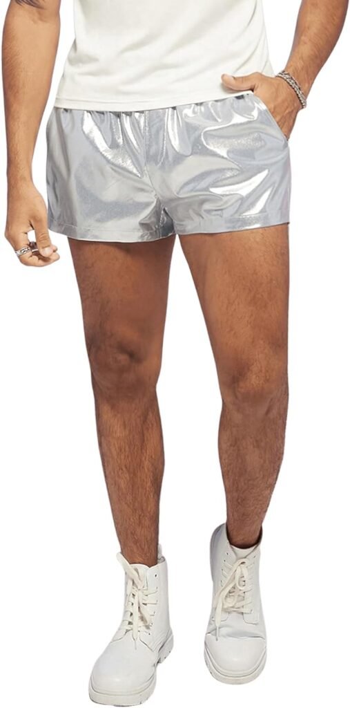 Floerns Mens PU Leather Slant Pocket Shorts Straight Leg Clubwear Shorts