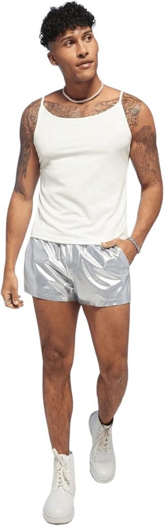 Floerns Mens PU Leather Slant Pocket Shorts Straight Leg Clubwear Shorts