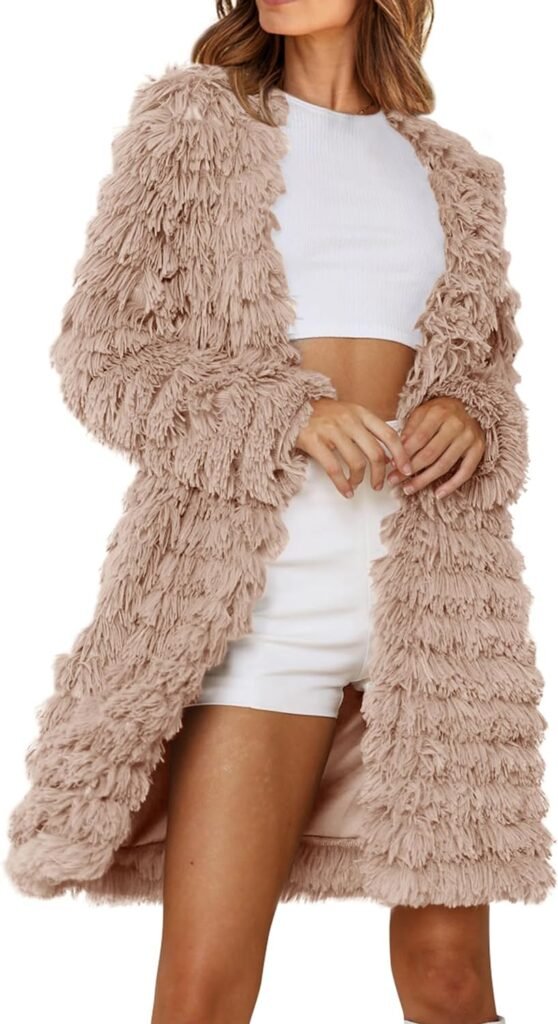 PRETTYGARDEN Womens 2024 Winter Faux Fur Jackets Fall Fashion Open Front Long Shaggy Coat Outerwear